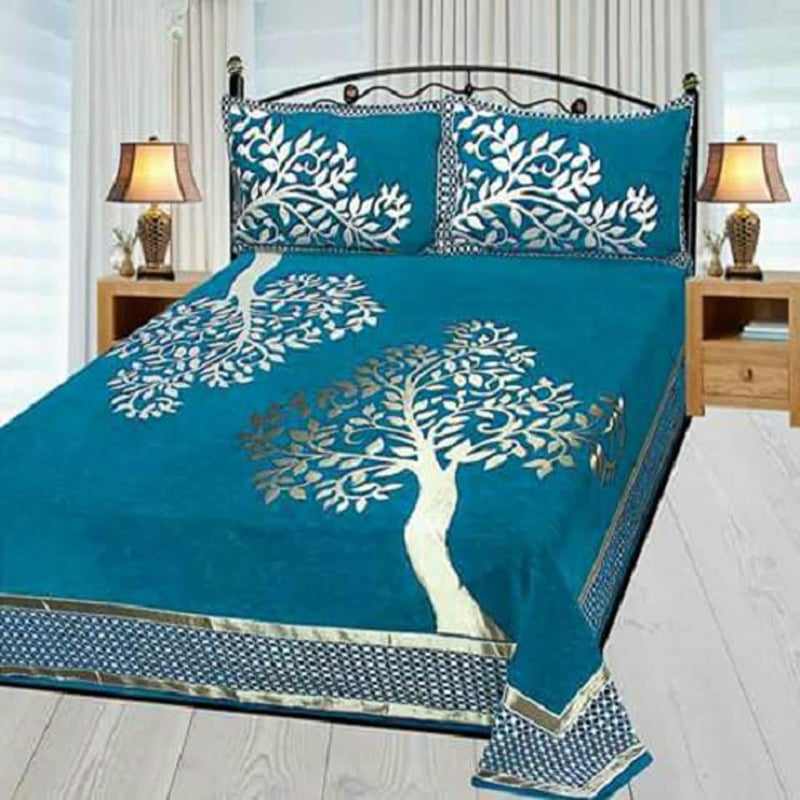 STARNSTYLE Chenille Velvet 500 TC King Size Bedsheet with 2 Pillow Covers - Tree Sky Blue - Image 2